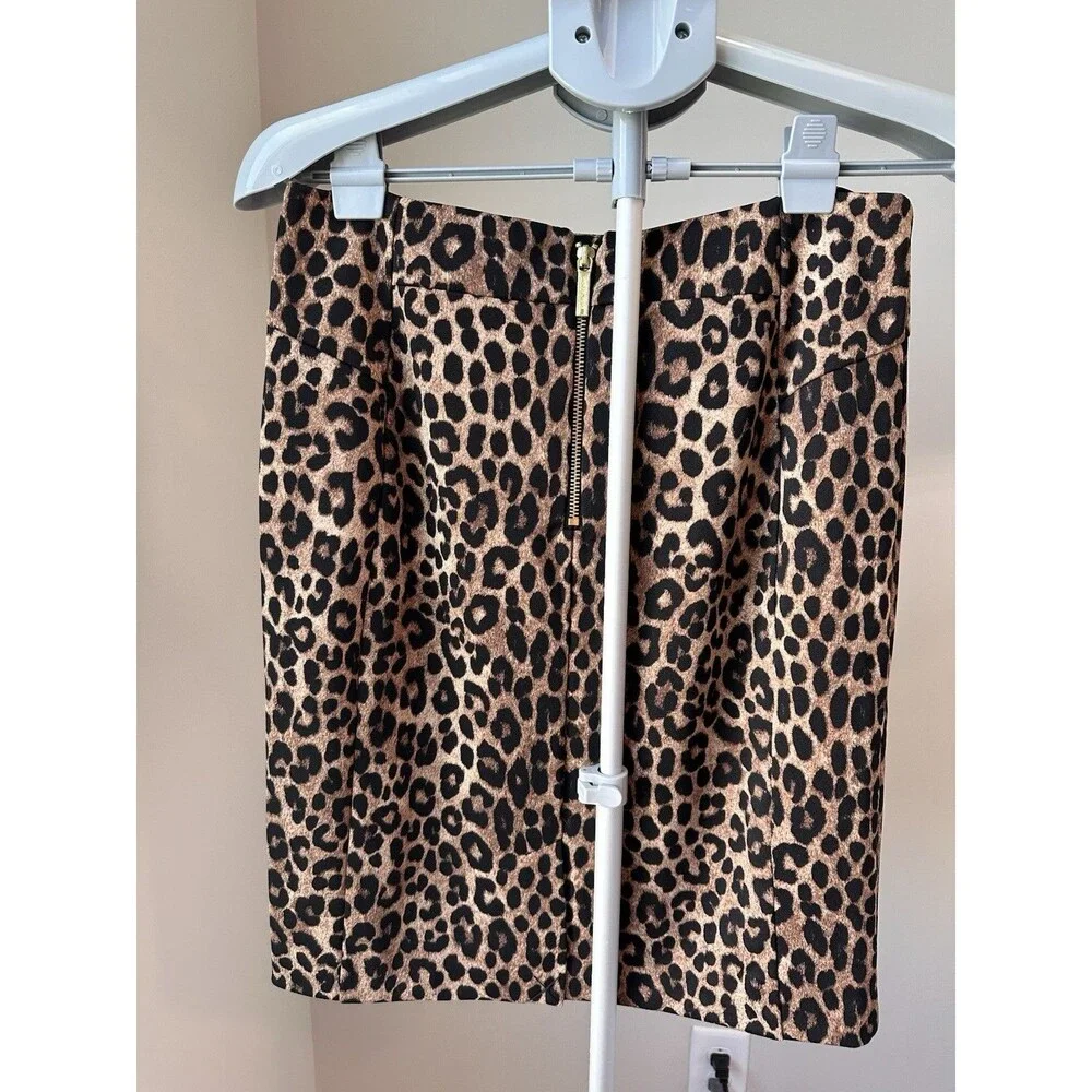 NWT Michael Kors Leopard Print Pencil Skirt Exposed Back Zipper Medium $98